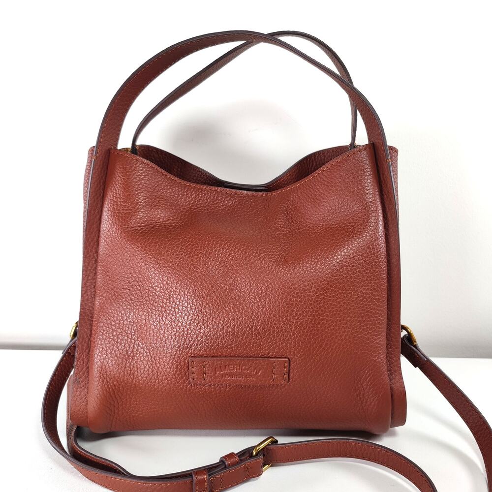 Structured Pebbled Leather Crossbody/Tote Bag in Chestnut Brown - Picture 3 of 14